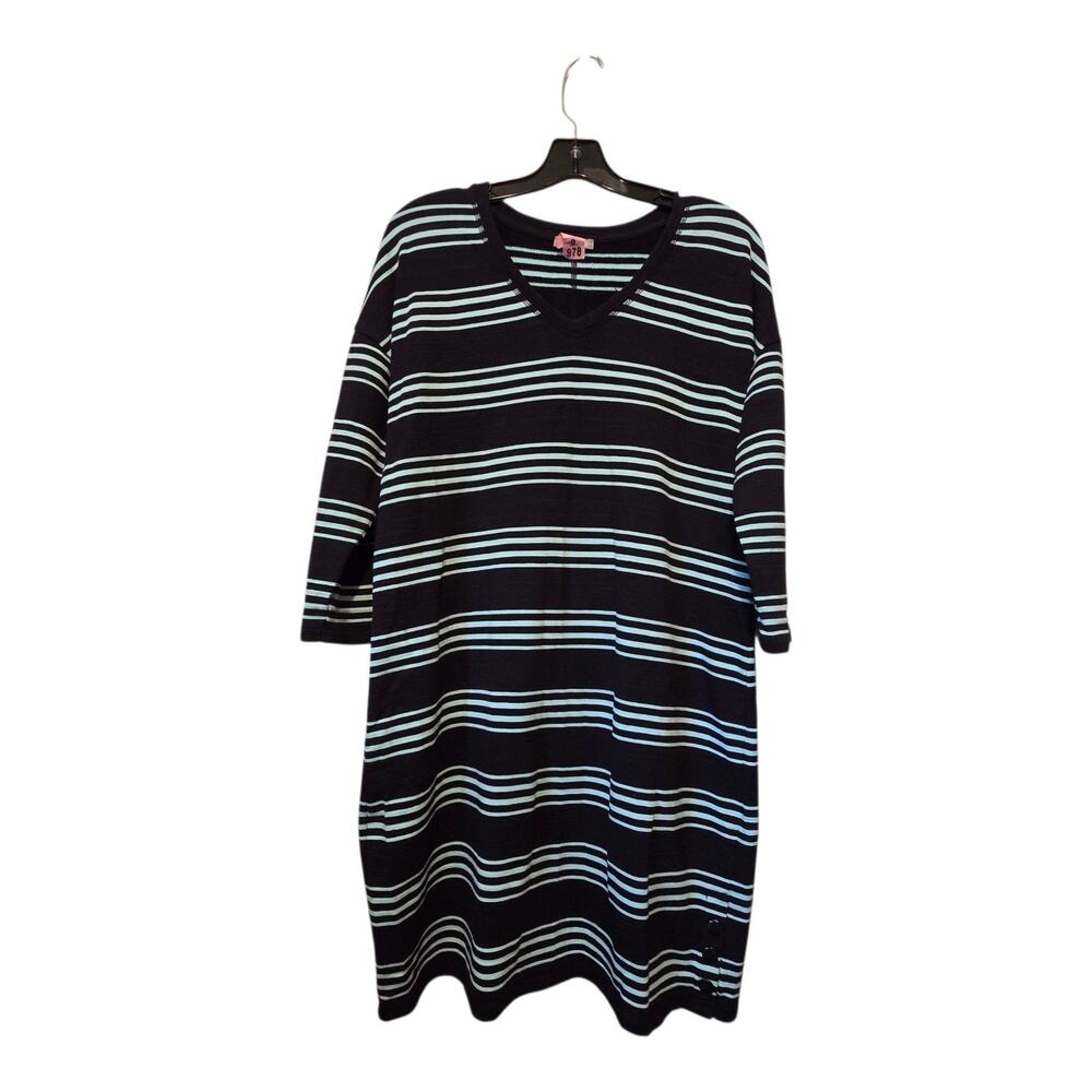 T By Talbots V-Neck Striped Dress Womens MED Blue UPF‎ 50 Athletic Athleisure